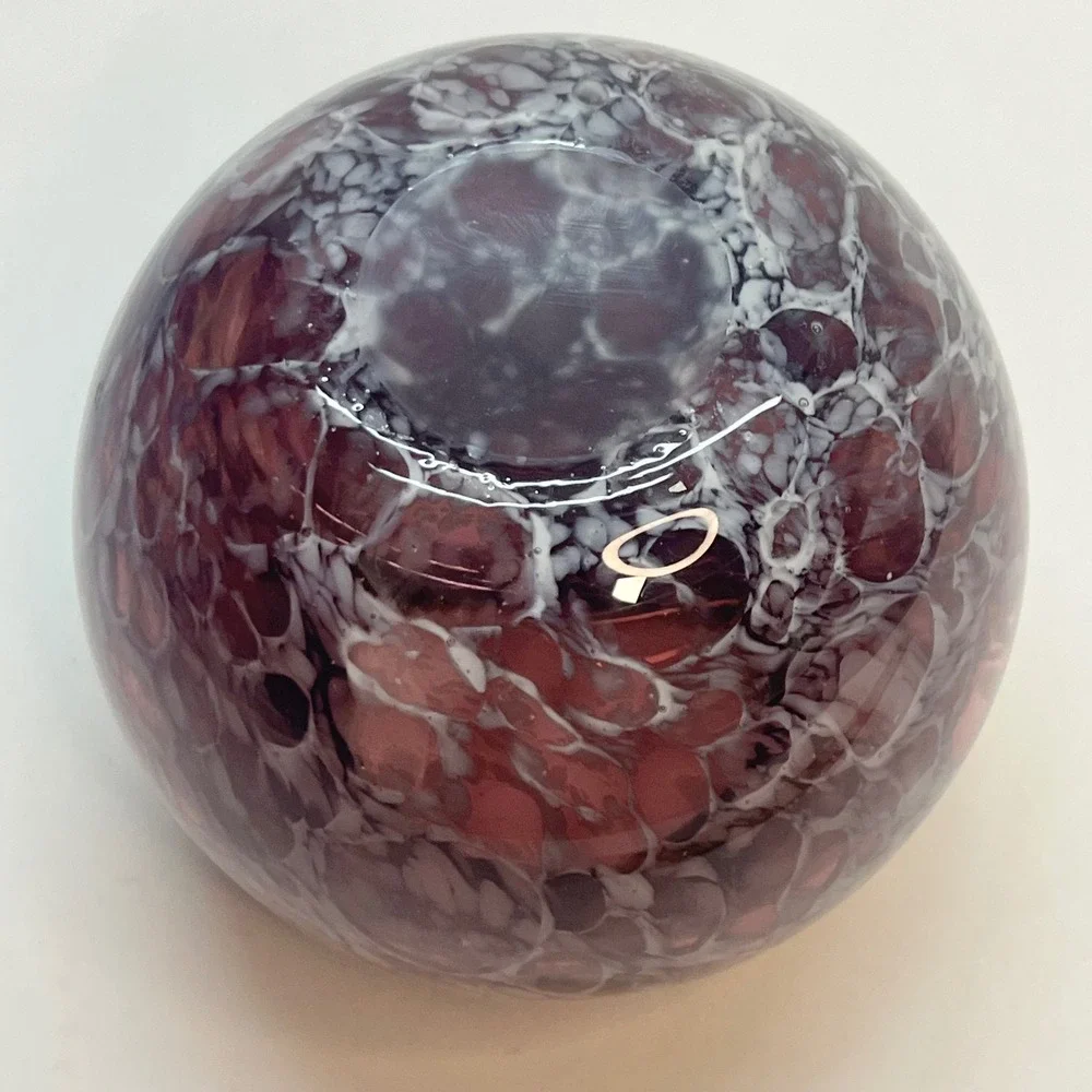 Amethyst‎ Purple White Art Glass Vase Hand Blown Mottled Orb Round Bud Vase 4.5